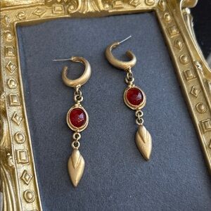 Custom Lazuli Brand Gold and Red Dangle Earrings